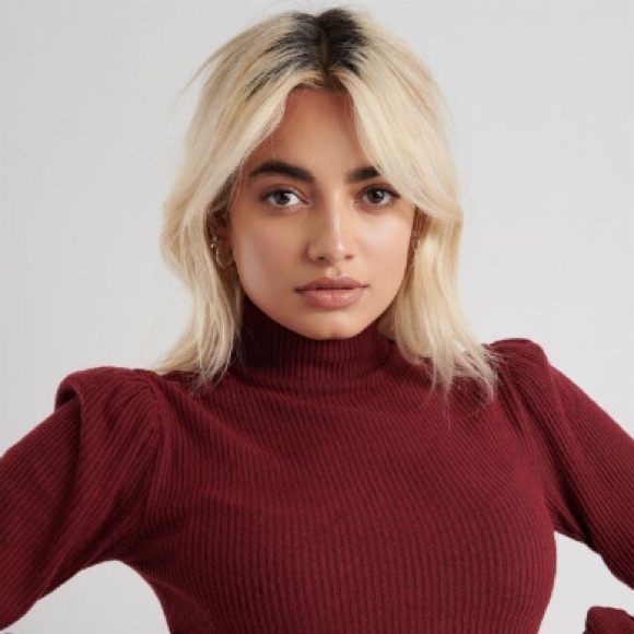 Mock Neck Puff Sleeve Dress - Picture 2 of 3